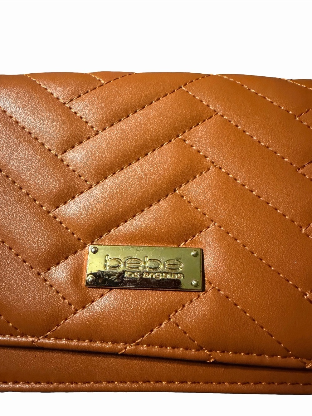 Quilted Tan Crossbody Shoulder Bag with Chain Strap - Picture 2 of 5